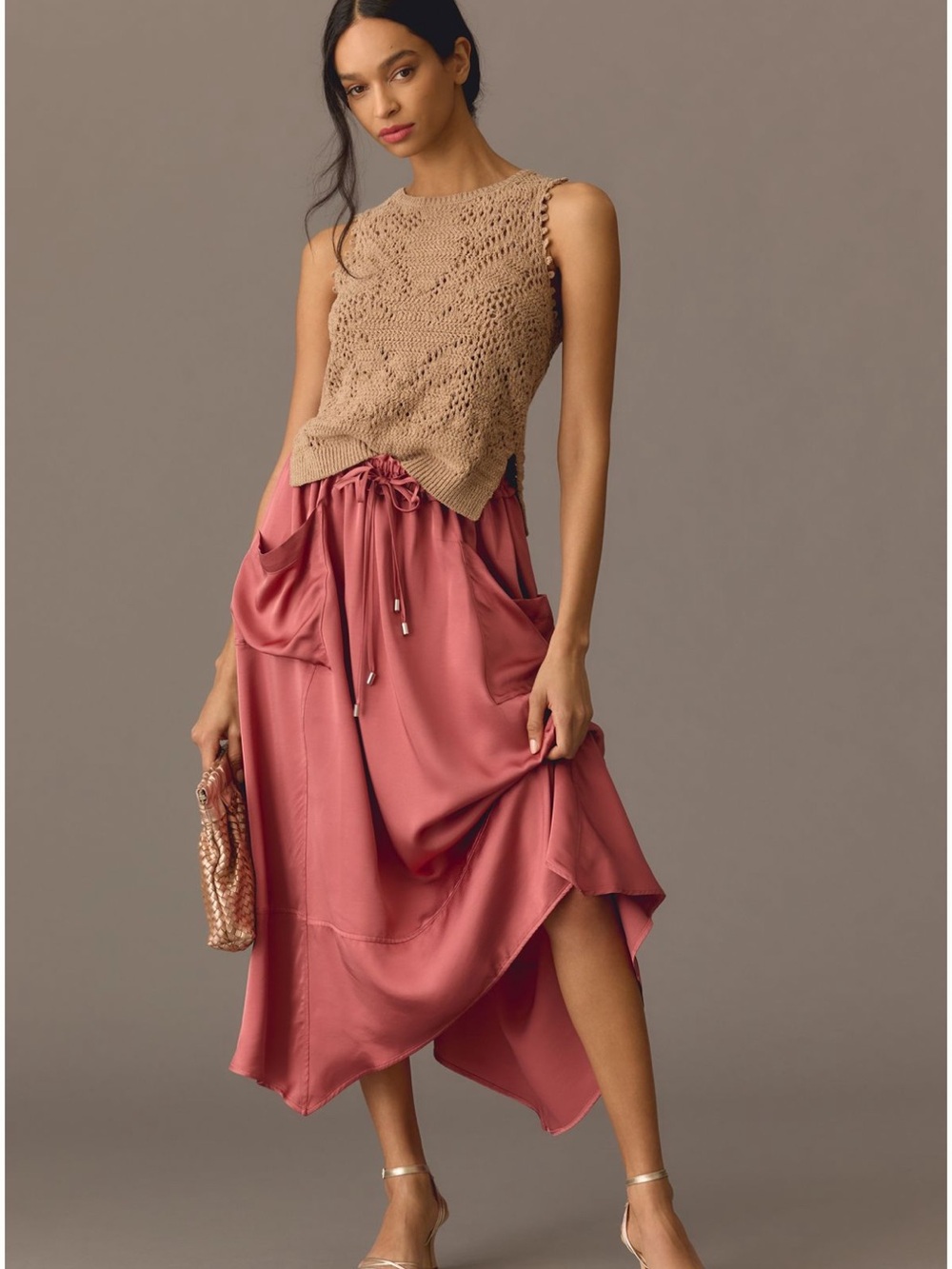 Anthropologie Asymmetrical Drawstring Skirt - Mauve Rose